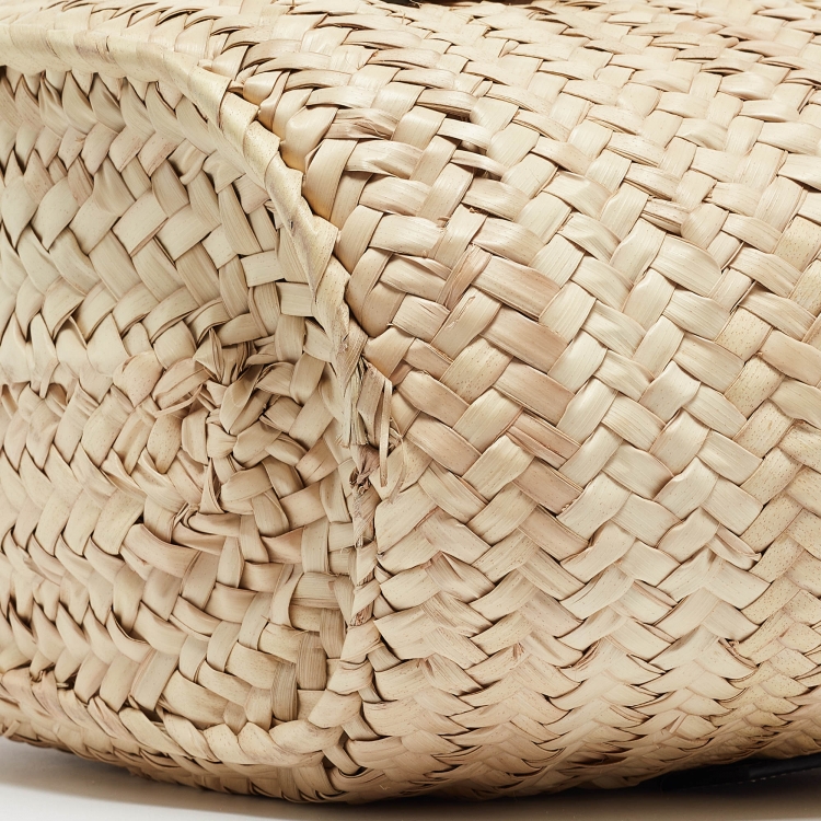 Pre Owned Loewe Beige/Brown Raffia and Leather Basket Tote
