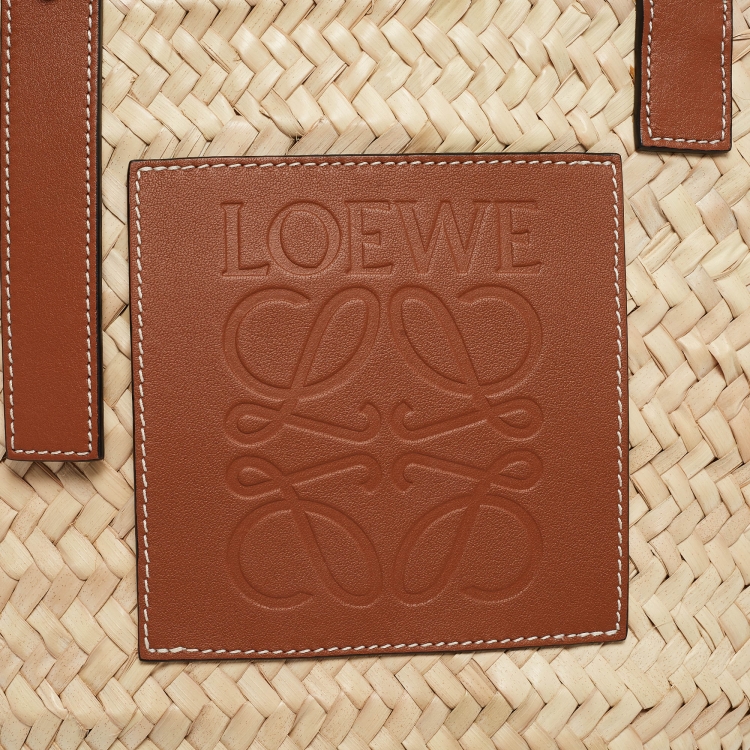 Pre Owned Loewe Beige/Brown Raffia and Leather Basket Tote