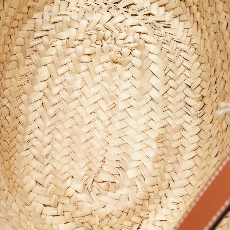 Pre Owned Loewe Beige/Brown Raffia and Leather Basket Tote