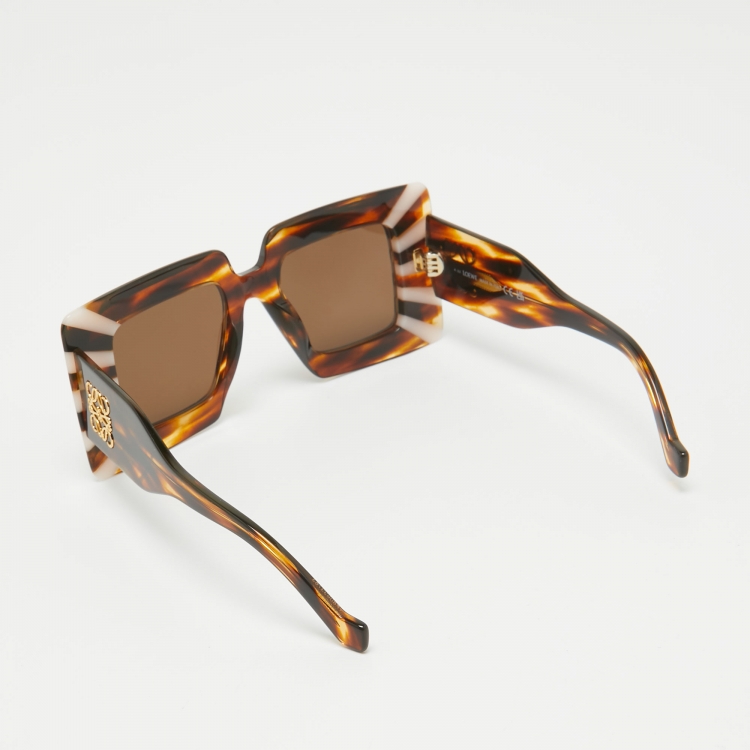 Pre Owned Loewe Tortoise LW400901 Chunky Anagram Square Sunglasses