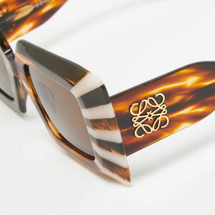 Pre Owned Loewe Tortoise LW400901 Chunky Anagram Square Sunglasses