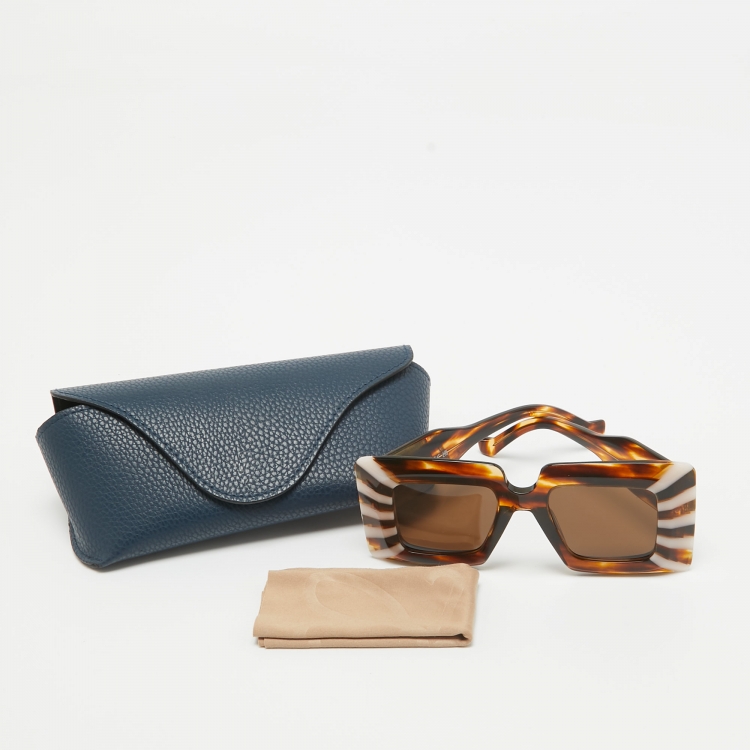 Pre Owned Loewe Tortoise LW400901 Chunky Anagram Square Sunglasses