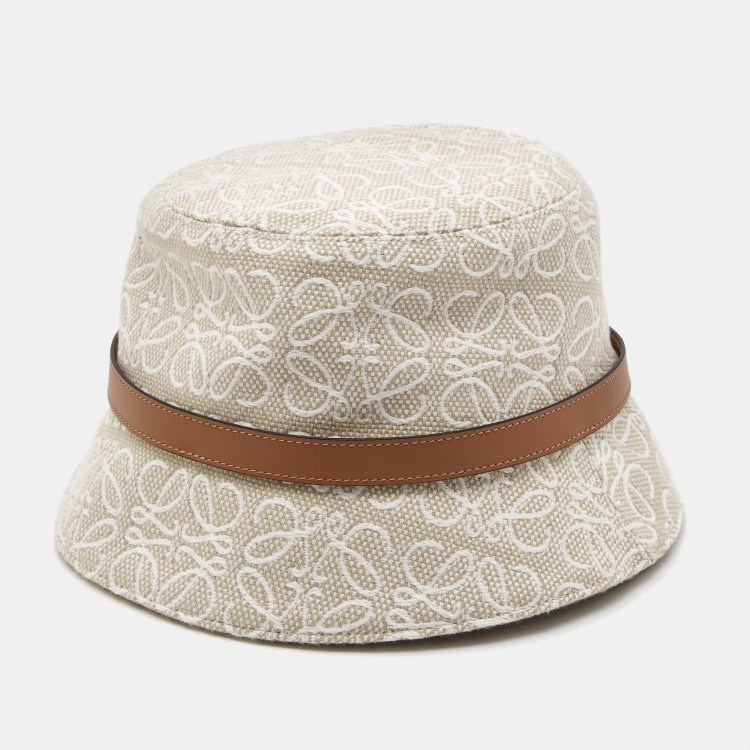 مملوكة مسبقًا Loewe  Beige Anagram Jacquard Bucket Hat
