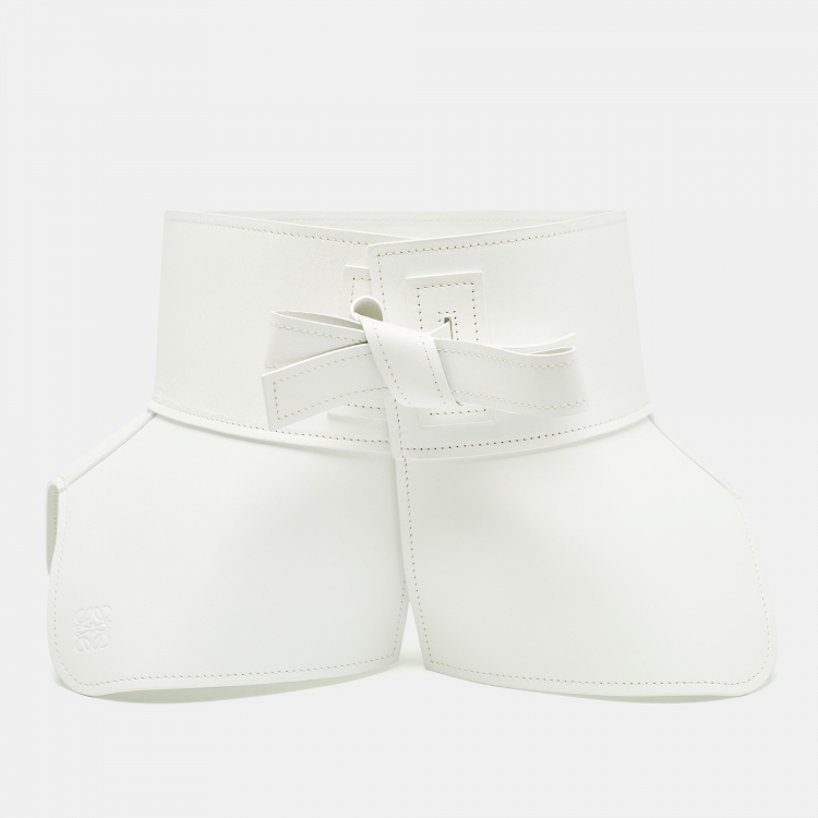 Pre Owned Loewe White Leather Obi Waist Wide Belt S