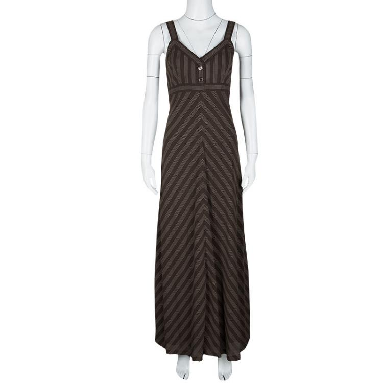 Pre Owned Loewe Brown Chevron Striped Sleeveless Maxi Dress M