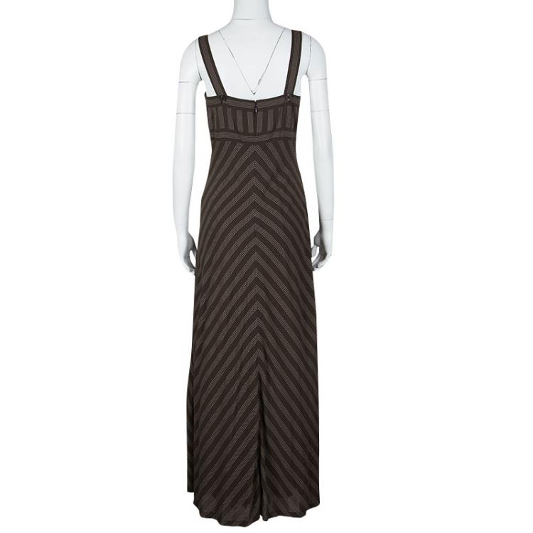 Pre Owned Loewe Brown Chevron Striped Sleeveless Maxi Dress M