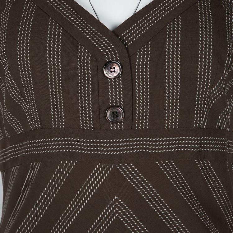 Pre Owned Loewe Brown Chevron Striped Sleeveless Maxi Dress M