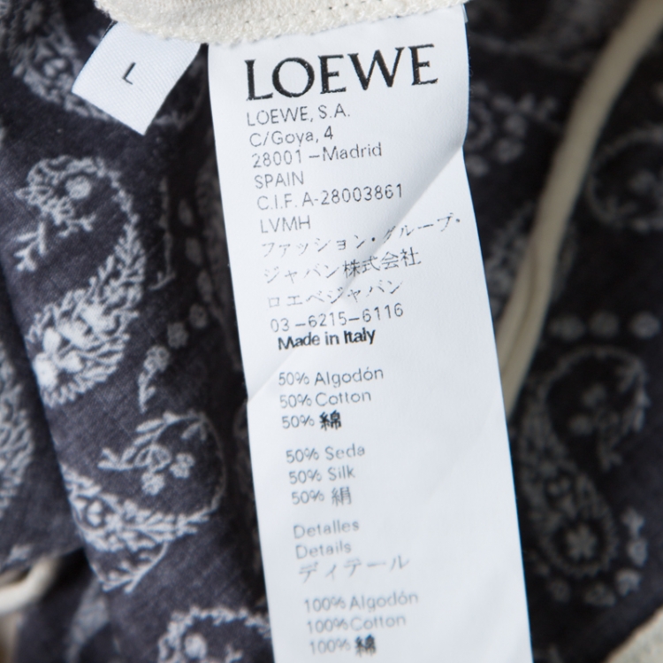 Pre Owned Loewe Cream Cotton and Silk Slub Jersey Logo Print Fringed T-Shirt L