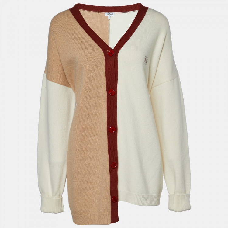 Pre Owned Loewe Color Block Wool Oversized Cardigan L