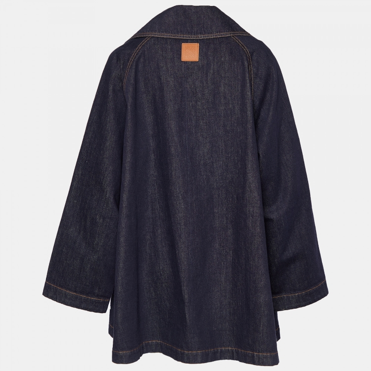 Pre Owned Loewe Navy Blue Denim Oversized Trapeze Peacoat S