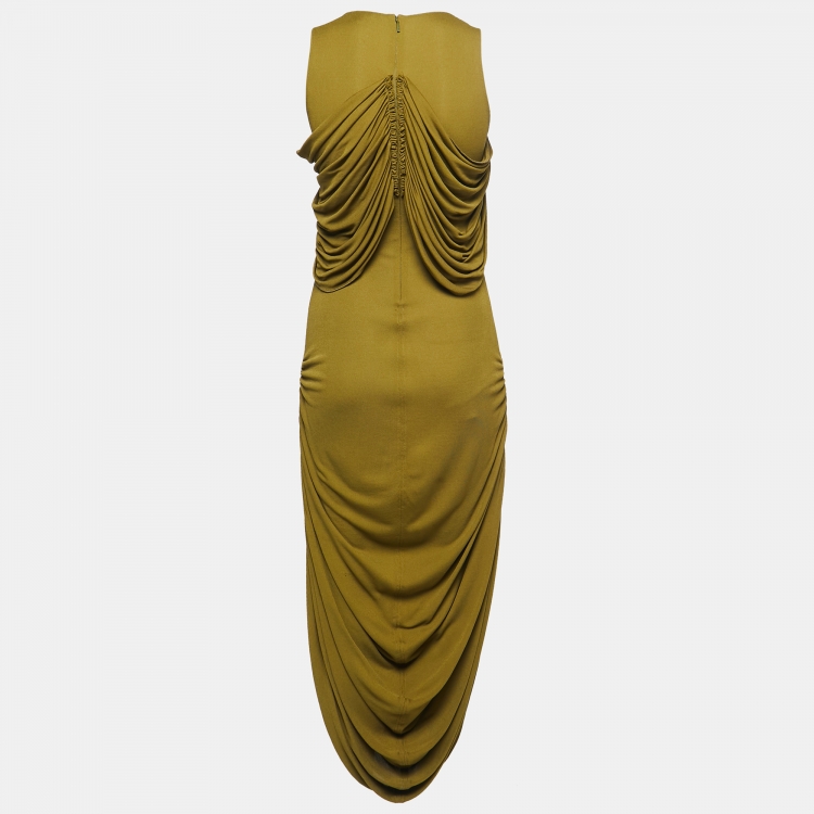 Pre Owned Loewe Green Jersey Draped Embellished Dress S
