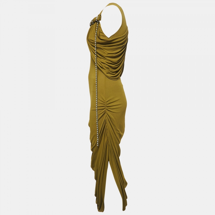 Pre Owned Loewe Green Jersey Draped Embellished Dress S