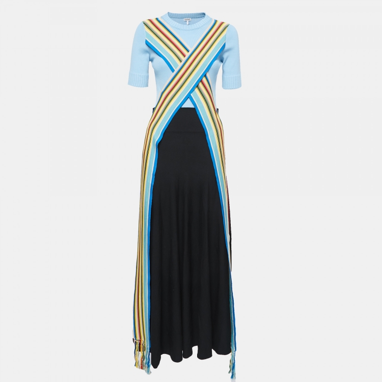 Pre Owned Loewe Black/Blue Wool Knit Maxi Dress M