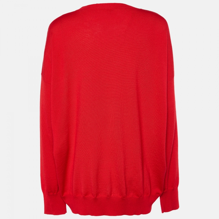 مملوكة مسبقًا Loewe Red Wool & Cashmere Anagram Embroidered Sweatshirt M