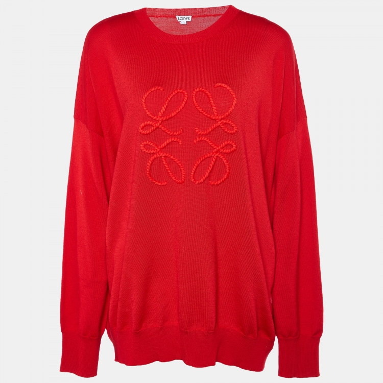 مملوكة مسبقًا Loewe Red Wool & Cashmere Anagram Embroidered Sweatshirt M