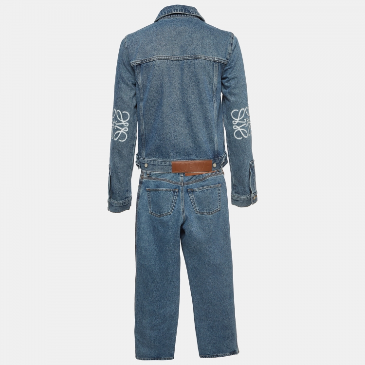 Pre Owned Loewe Blue Anagram Embossed Denim Jacket and Jeans Set S Waist 26''
