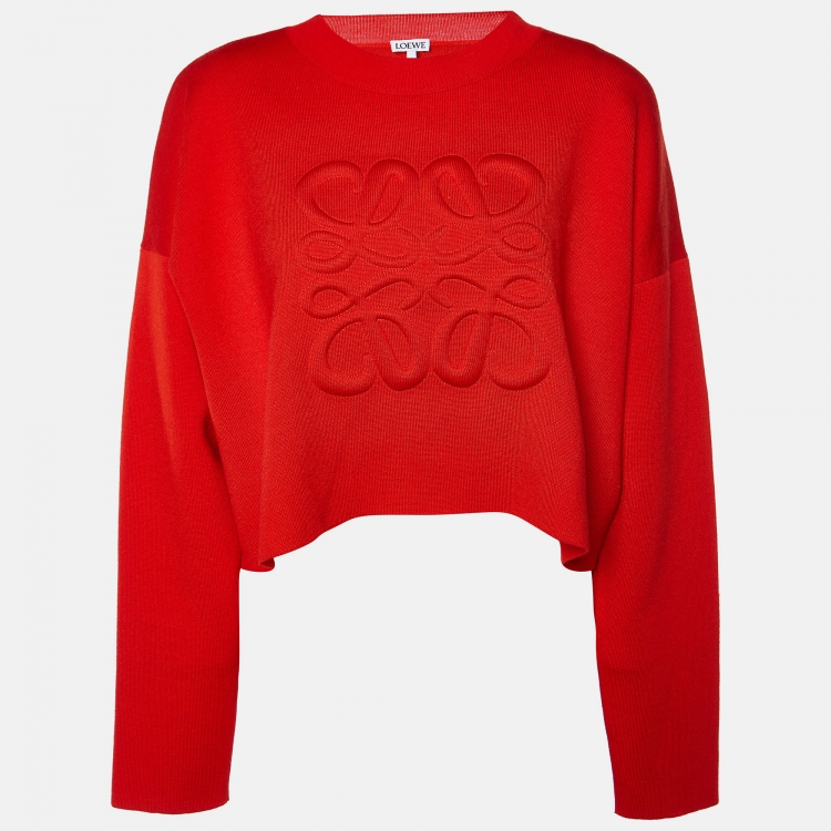 Pre Owned Loewe Red Anagram Wool Cropped Sweater M
