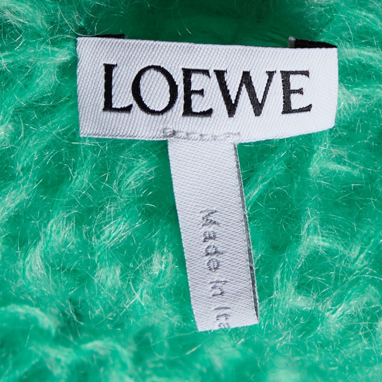 مملوكة مسبقًا Loewe Green Anagram Mohair Wool Open Knit Sweater L