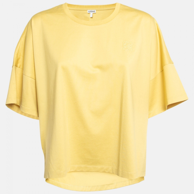 Pre Owned Loewe Yellow Logo Embroidered Cotton T-Shirt M