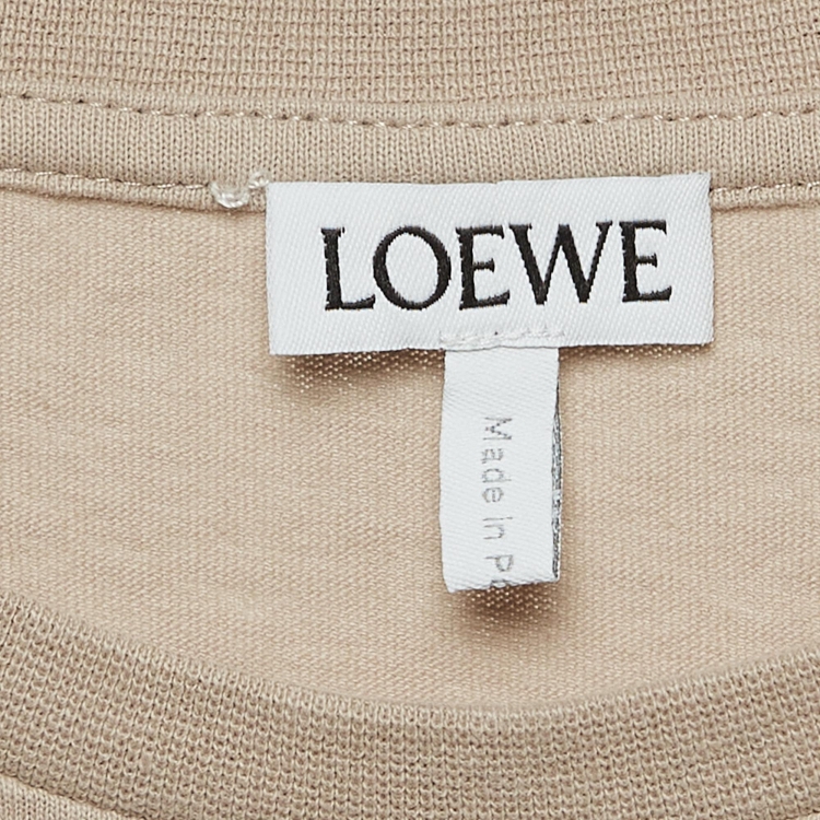 مملوكة مسبقًا Loewe Beige Anagram Embroidered Cotton Jersey Oversized T-Shirt S