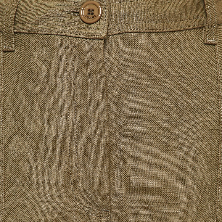 Pre Owned Loewe Green Linen Blend Wide Leg Trousers L