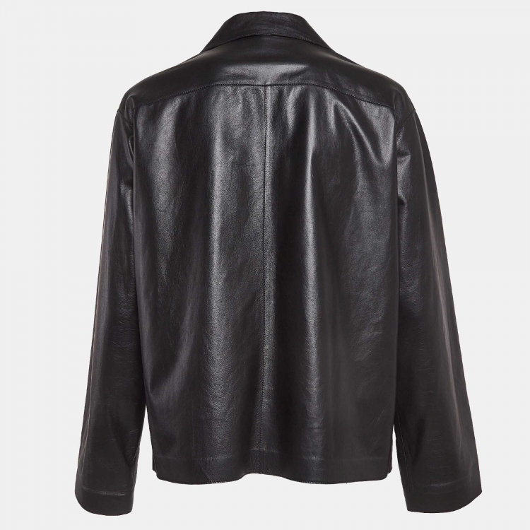 Pre Owned Loewe Black Leather Anagram Detail Shirt S