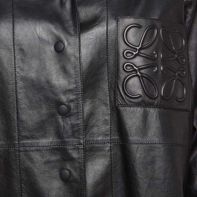 Pre Owned Loewe Black Leather Anagram Detail Shirt S