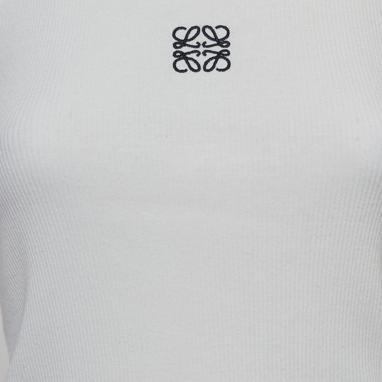 مملوكة مسبقًا Loewe White Anagram Embroidered Rib Knit Tank Top XS