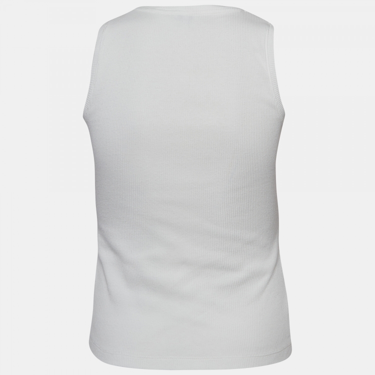 مملوكة مسبقًا Loewe White Anagram Embroidered Rib Knit Tank Top XS