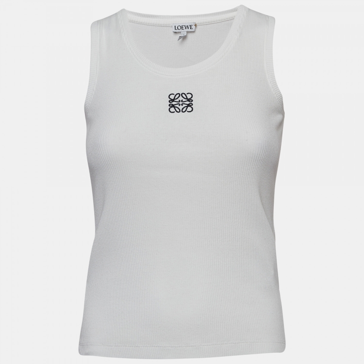 مملوكة مسبقًا Loewe White Anagram Embroidered Rib Knit Tank Top XS