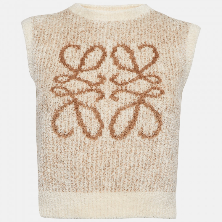 Pre Owned Loewe Cream/Brown Anagram Cotton Blend Vest M