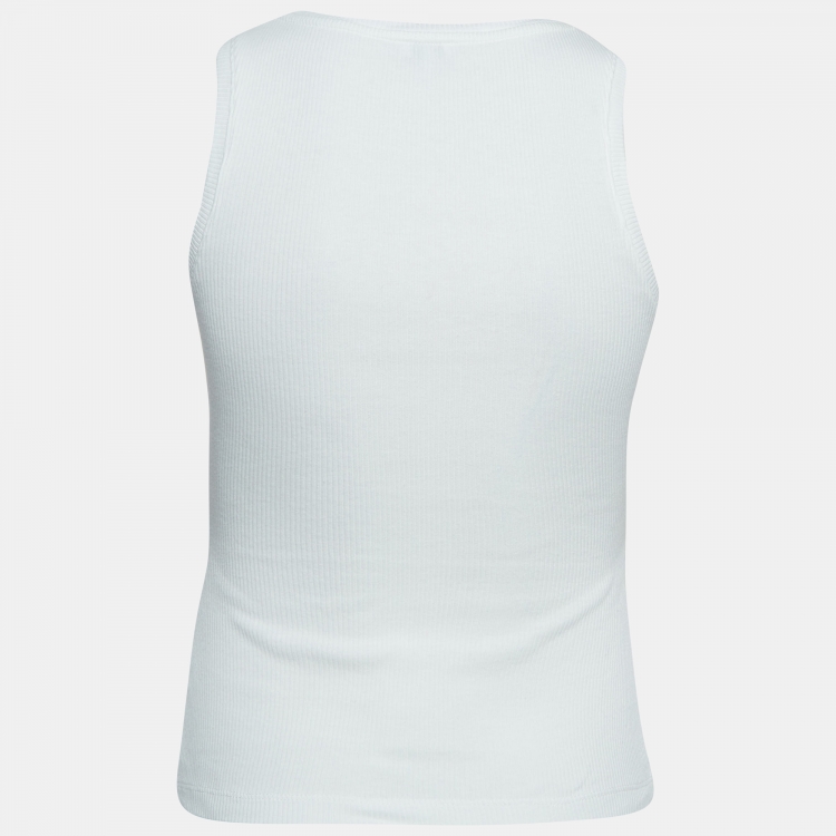 Pre Owned Loewe White Anagram Embroidered Rib Knit Tank Top XS