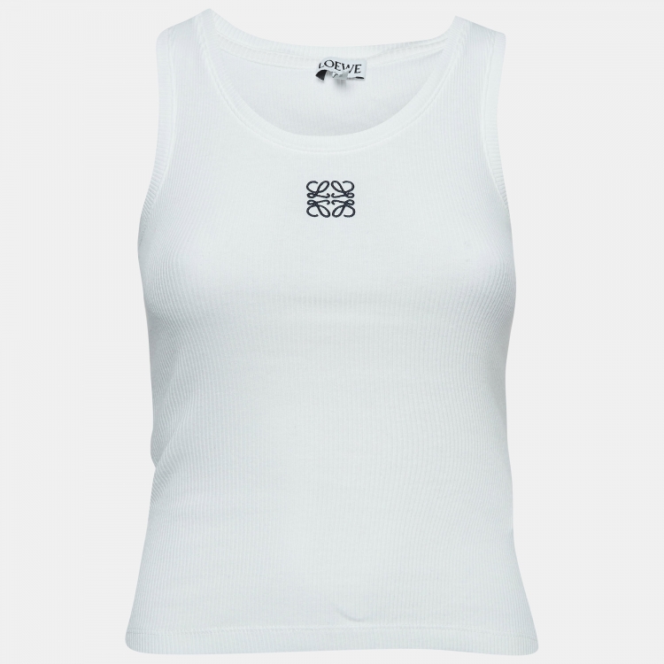 Pre Owned Loewe White Anagram Embroidered Rib Knit Tank Top XS