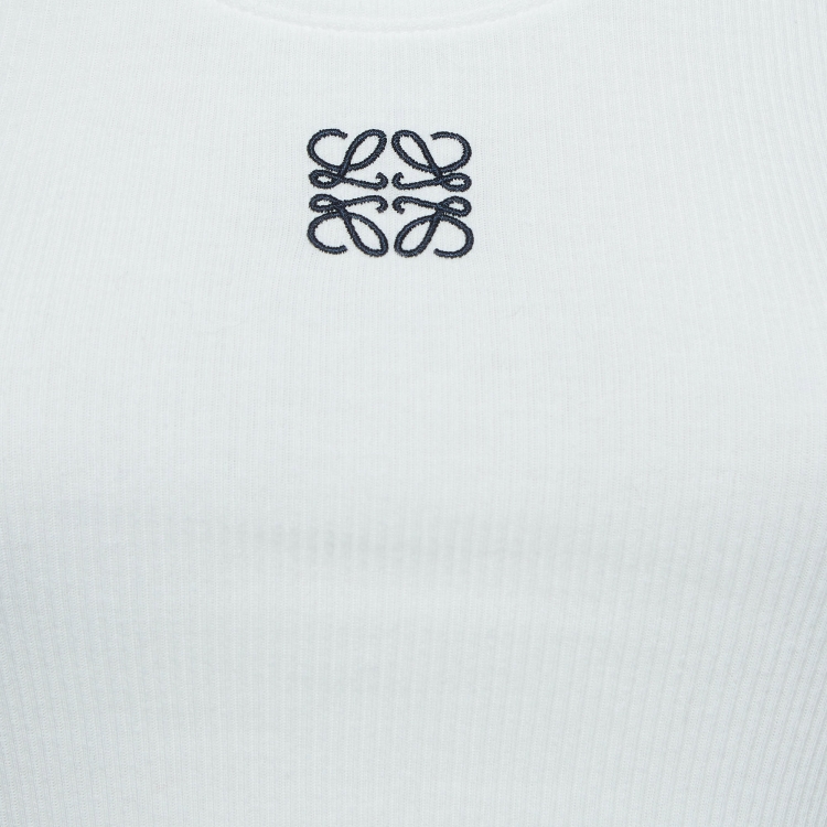 Pre Owned Loewe White Anagram Embroidered Rib Knit Tank Top XS