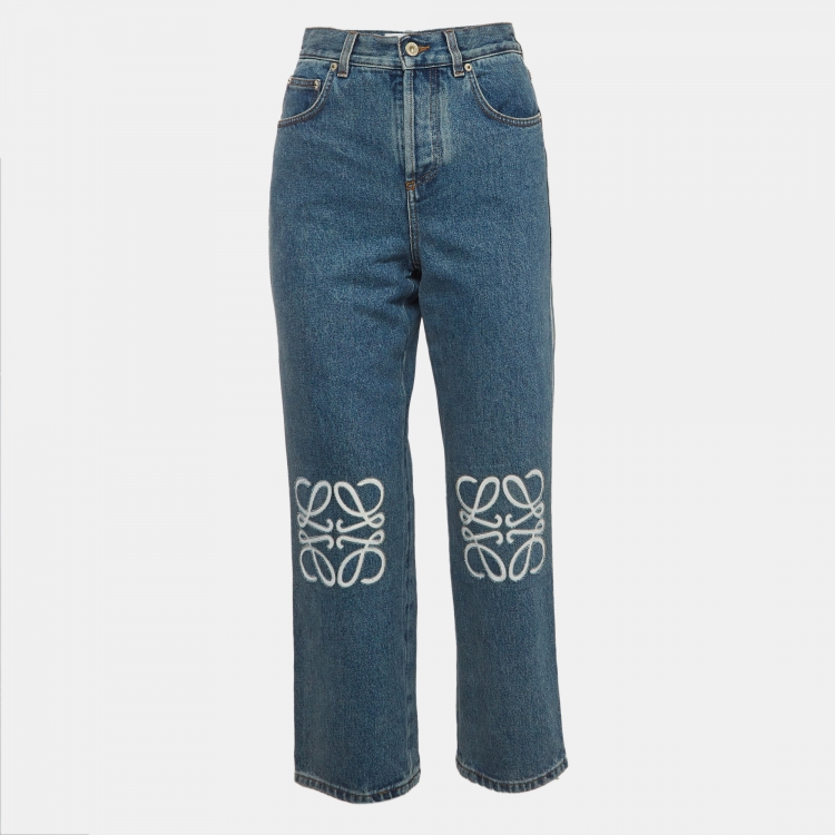 Pre Owned Loewe Blue Anagram Denim High Rise Jeans S Waist 26"