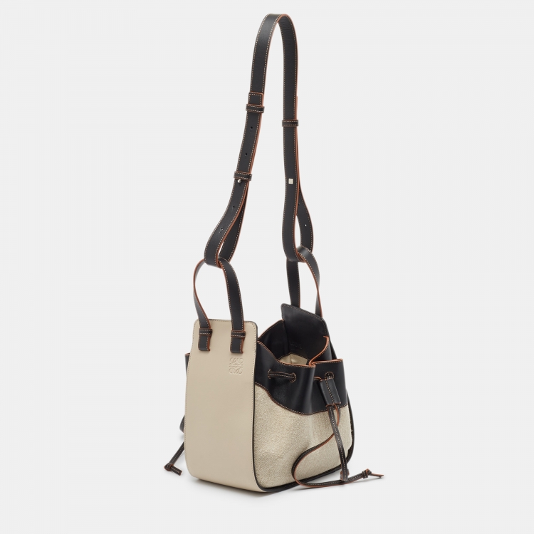 Pre Owned Loewe Black/Ivory Leather and Canvas Small Hammock Shoulder Bag