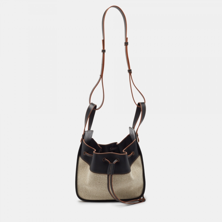 Pre Owned Loewe Black/Ivory Leather and Canvas Small Hammock Shoulder Bag