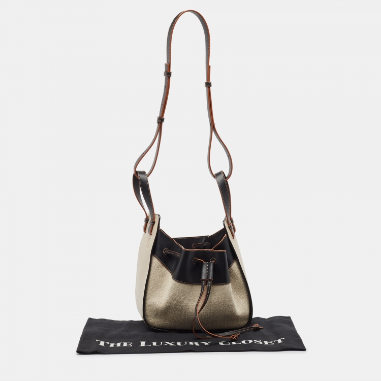 Pre Owned Loewe Black/Ivory Leather and Canvas Small Hammock Shoulder Bag