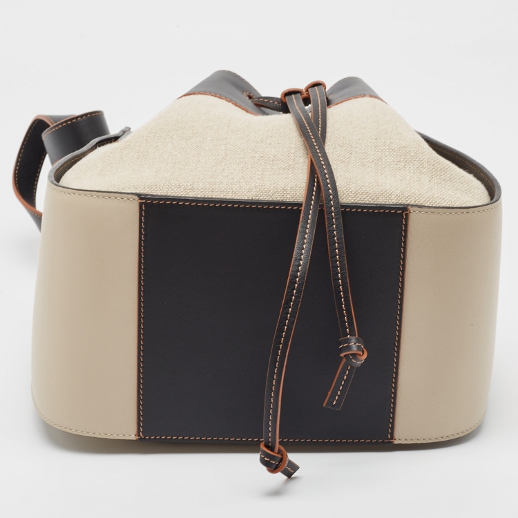 Pre Owned Loewe Black/Ivory Leather and Canvas Small Hammock Shoulder Bag