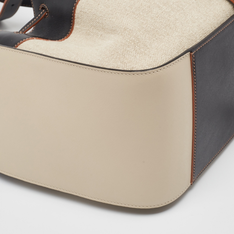 Pre Owned Loewe Black/Ivory Leather and Canvas Small Hammock Shoulder Bag