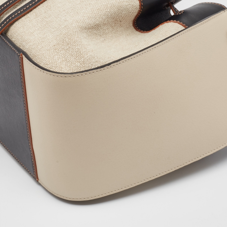 Pre Owned Loewe Black/Ivory Leather and Canvas Small Hammock Shoulder Bag