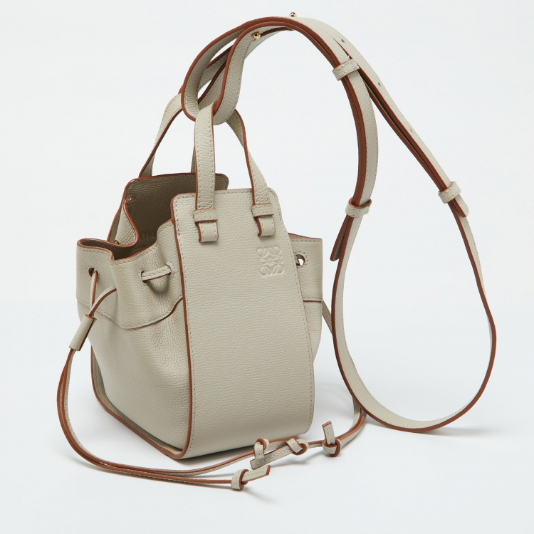 Pre Owned Loewe Grey Leather Mini Hammock Drawstring Bag