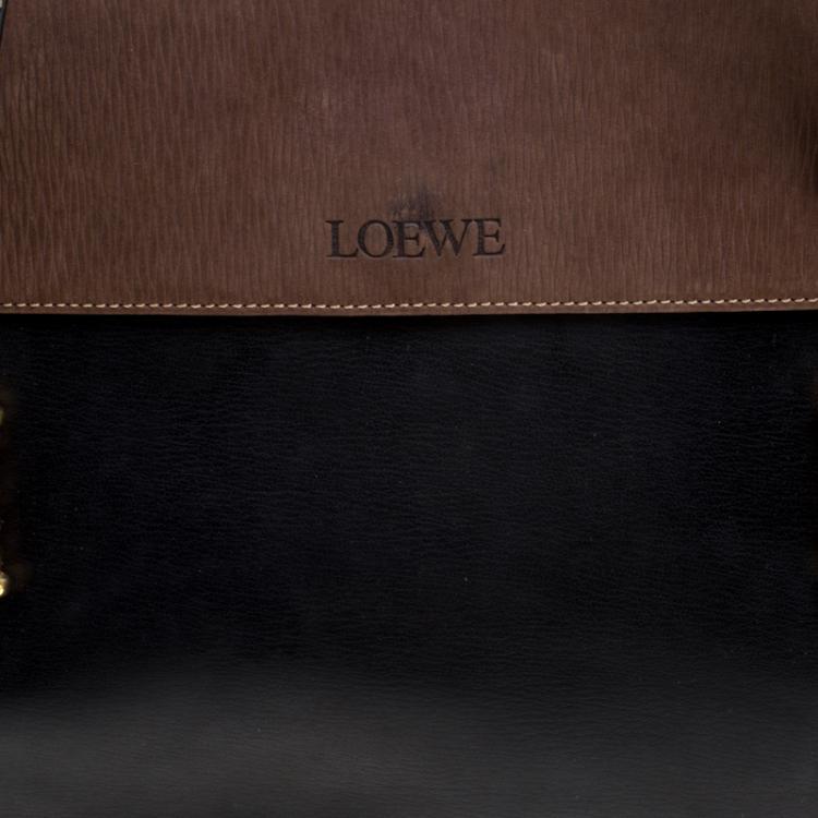Pre Owned Loewe Black/Brown Leather Business Bag
