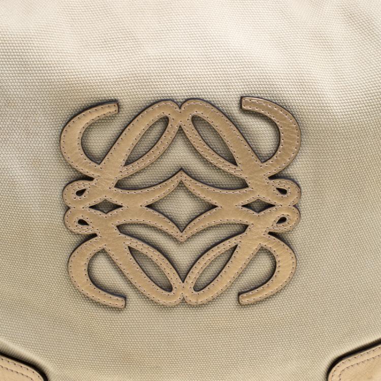 Pre Owned Loewe Beige/Gold Canvas and Leather Hobo