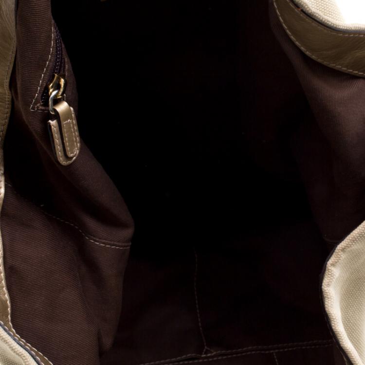 Pre Owned Loewe Beige/Gold Canvas and Leather Hobo