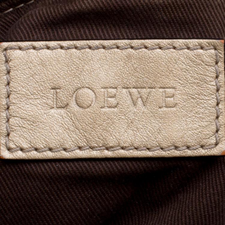 Pre Owned Loewe Beige/Gold Canvas and Leather Hobo