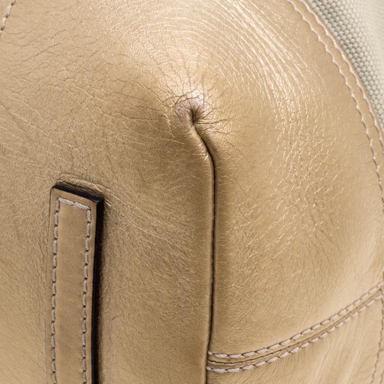 Pre Owned Loewe Beige/Gold Canvas and Leather Hobo