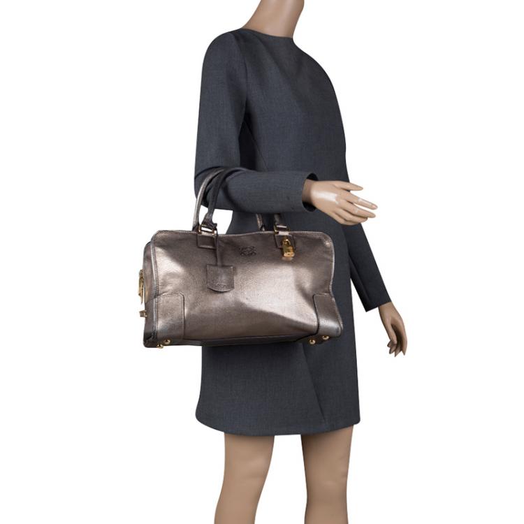 Pre Owned Loewe Metallic Beige Leather Amazona Satchel