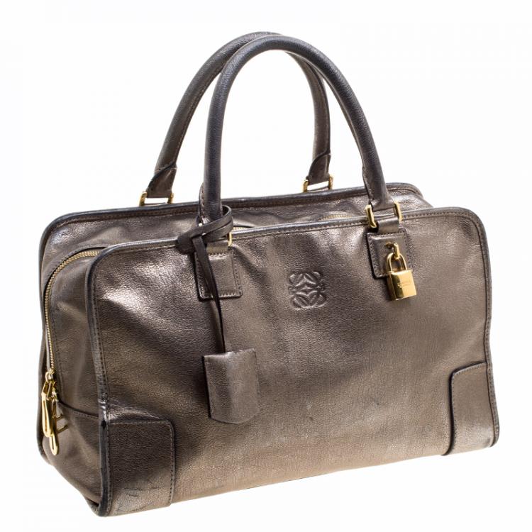 Pre Owned Loewe Metallic Beige Leather Amazona Satchel
