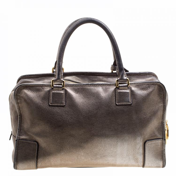 Pre Owned Loewe Metallic Beige Leather Amazona Satchel